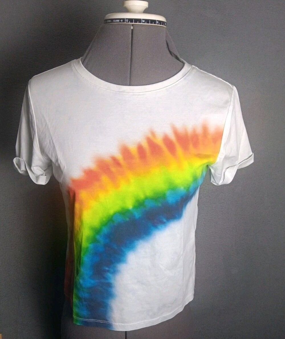 Alice And Olivia Tie Die Tshirt Cuffed Sleeves Rainbow EUC--SIZE XS